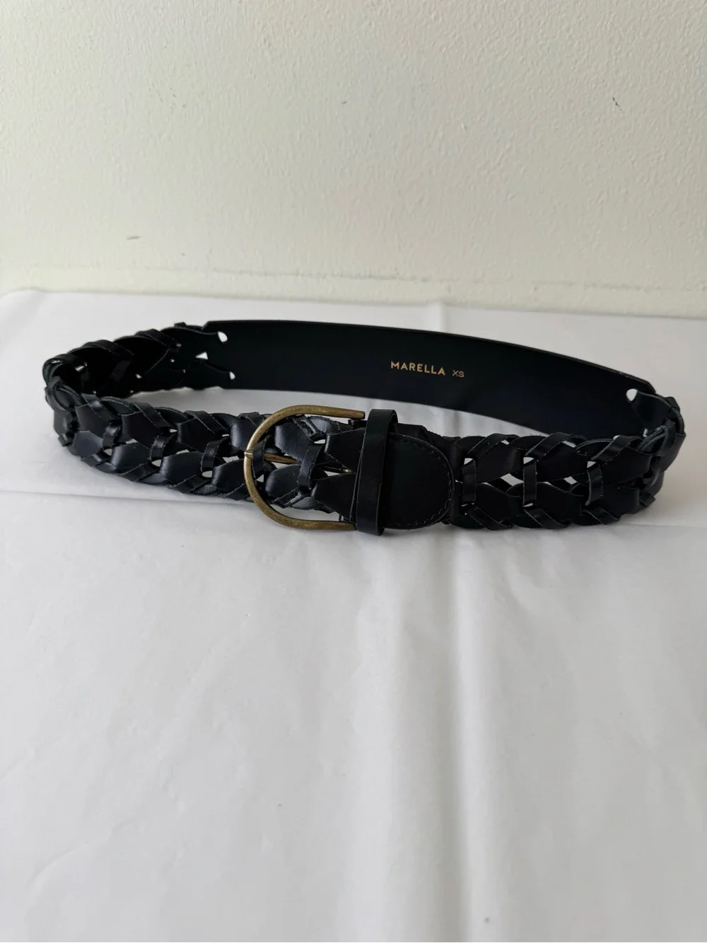 Marella Max Mara Woven Leather Belt Black XS Antique Brass